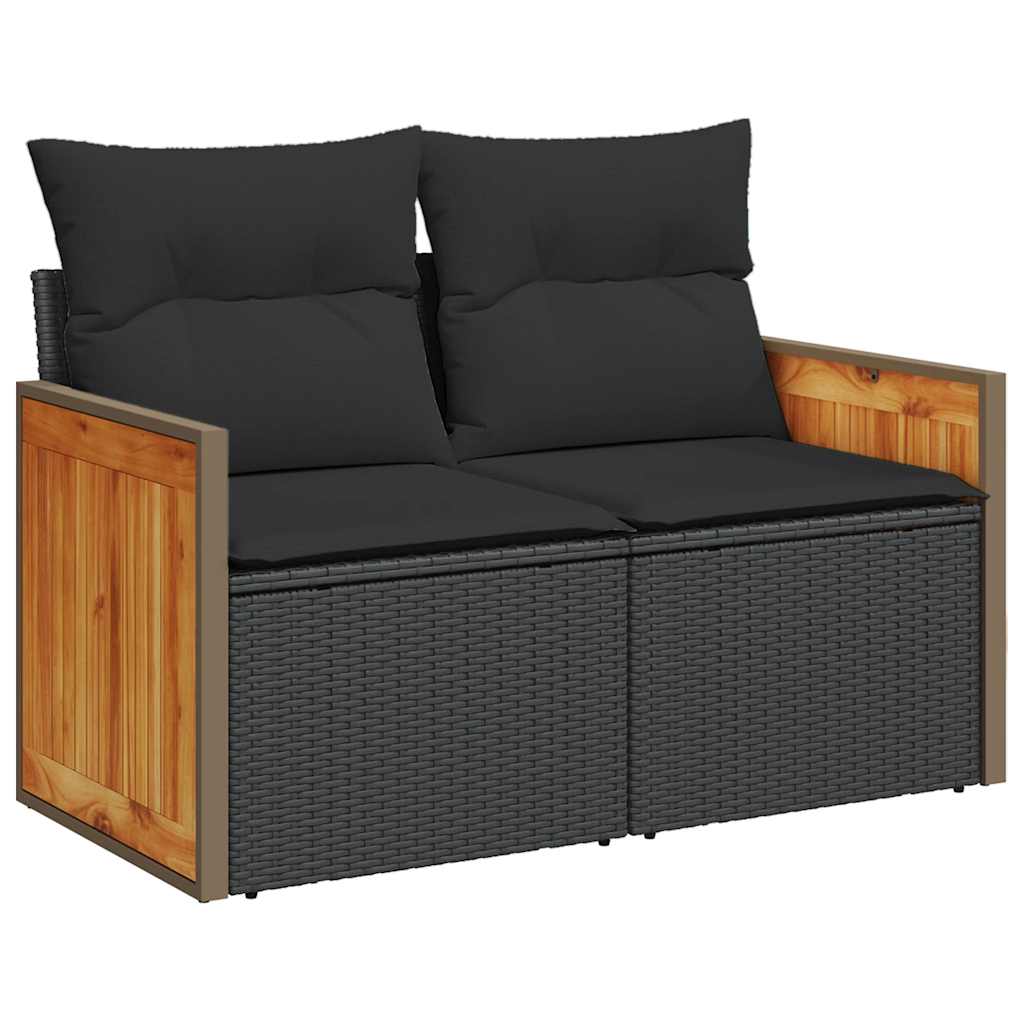 Salon de jardin 8 pcs avec coussins noir résine tressée