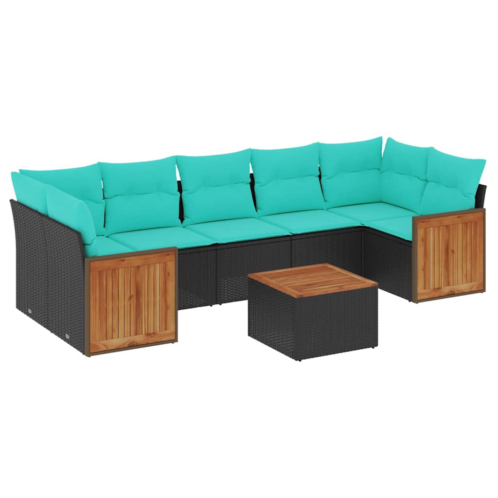 Ensemble de canapé de jardin 8 pcs avec coussins noir résine tressée