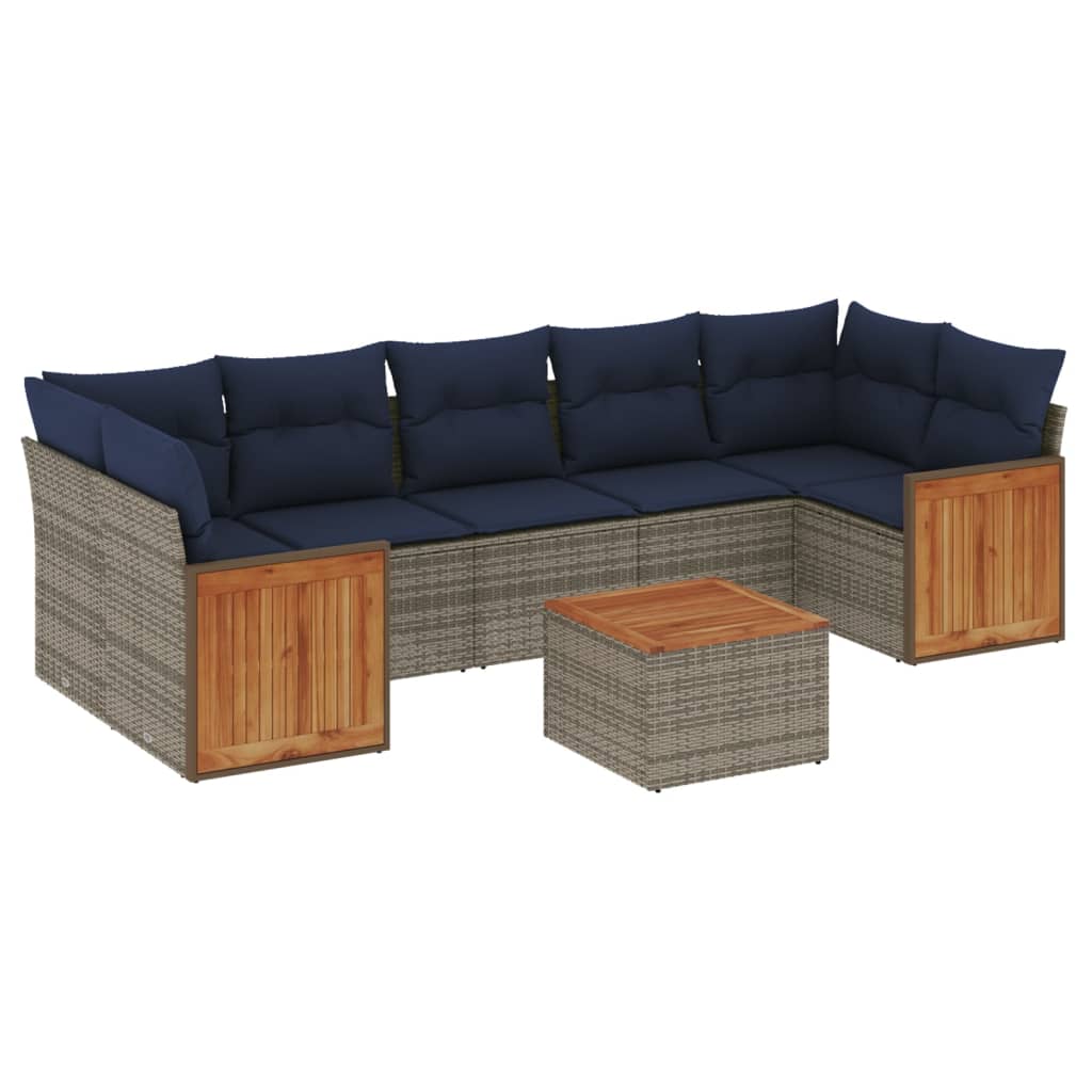 Ensemble de canapé de jardin 8 pcs avec coussins gris résine tressée