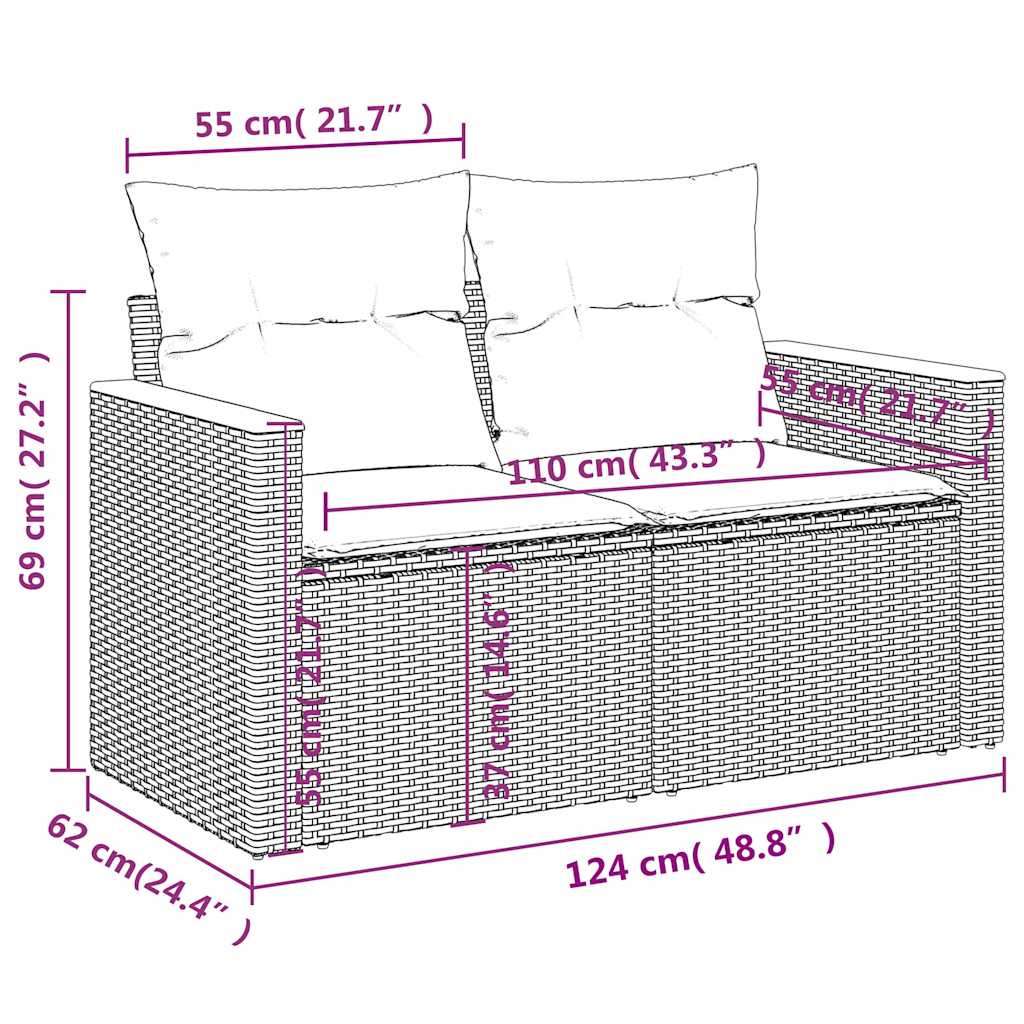 Ensemble de canapé de jardin 9 pcs avec coussins noir résine tressée