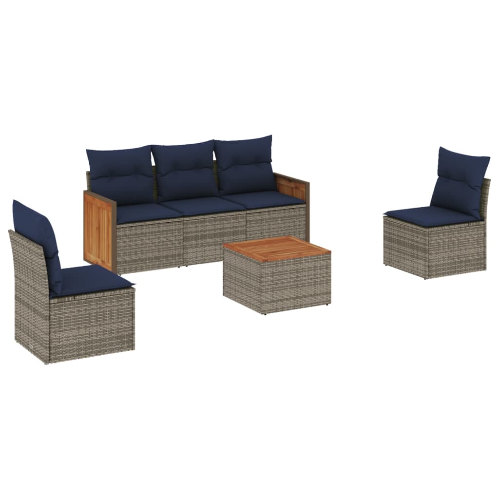 Ensemble de canapé de jardin 6 pcs avec coussins gris résine tressée