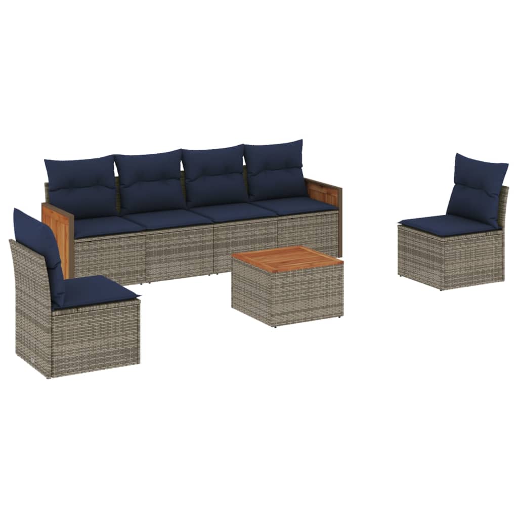 Ensemble de canapé de jardin 7 pcs avec coussins gris résine tressée