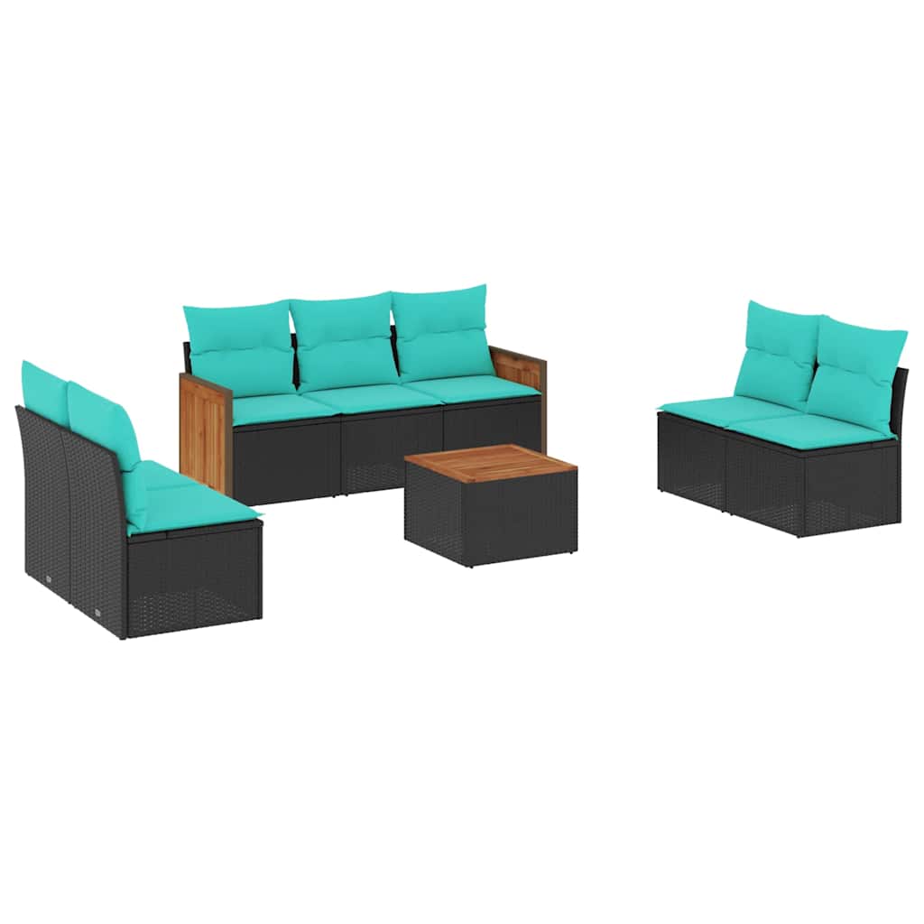 Ensemble de canapé de jardin 8 pcs avec coussins noir résine tressée