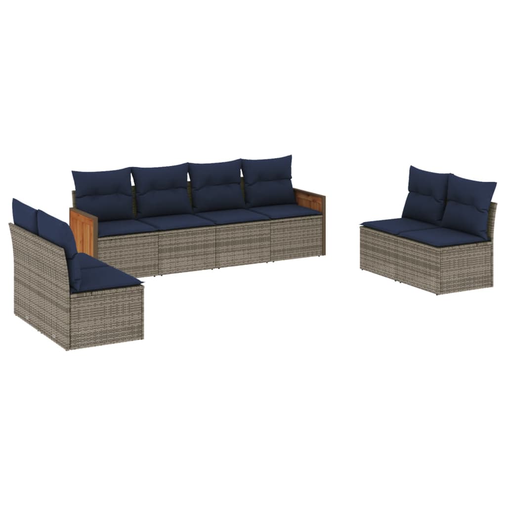 Ensemble de canapé de jardin 8 pcs avec coussins gris résine tressée