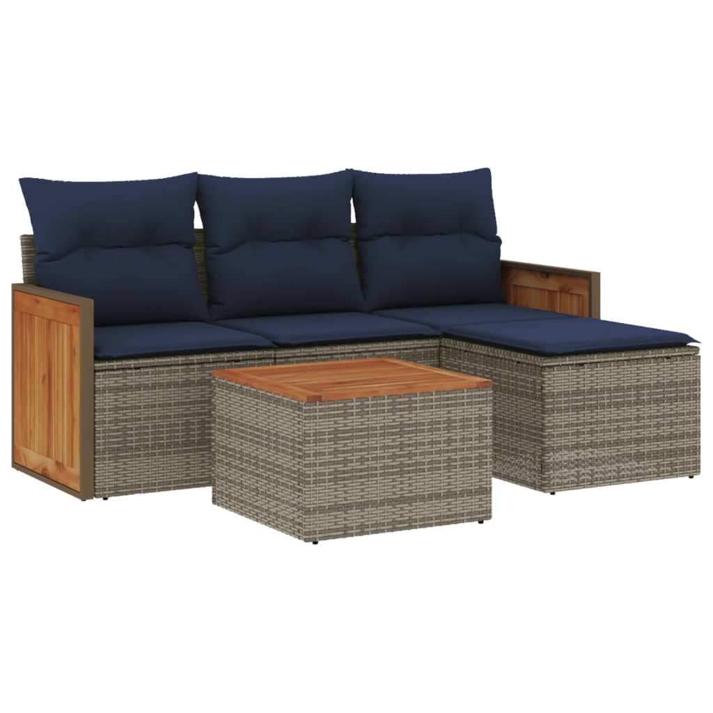 Ensemble de canapé de jardin 5 pcs avec coussins gris résine tressée