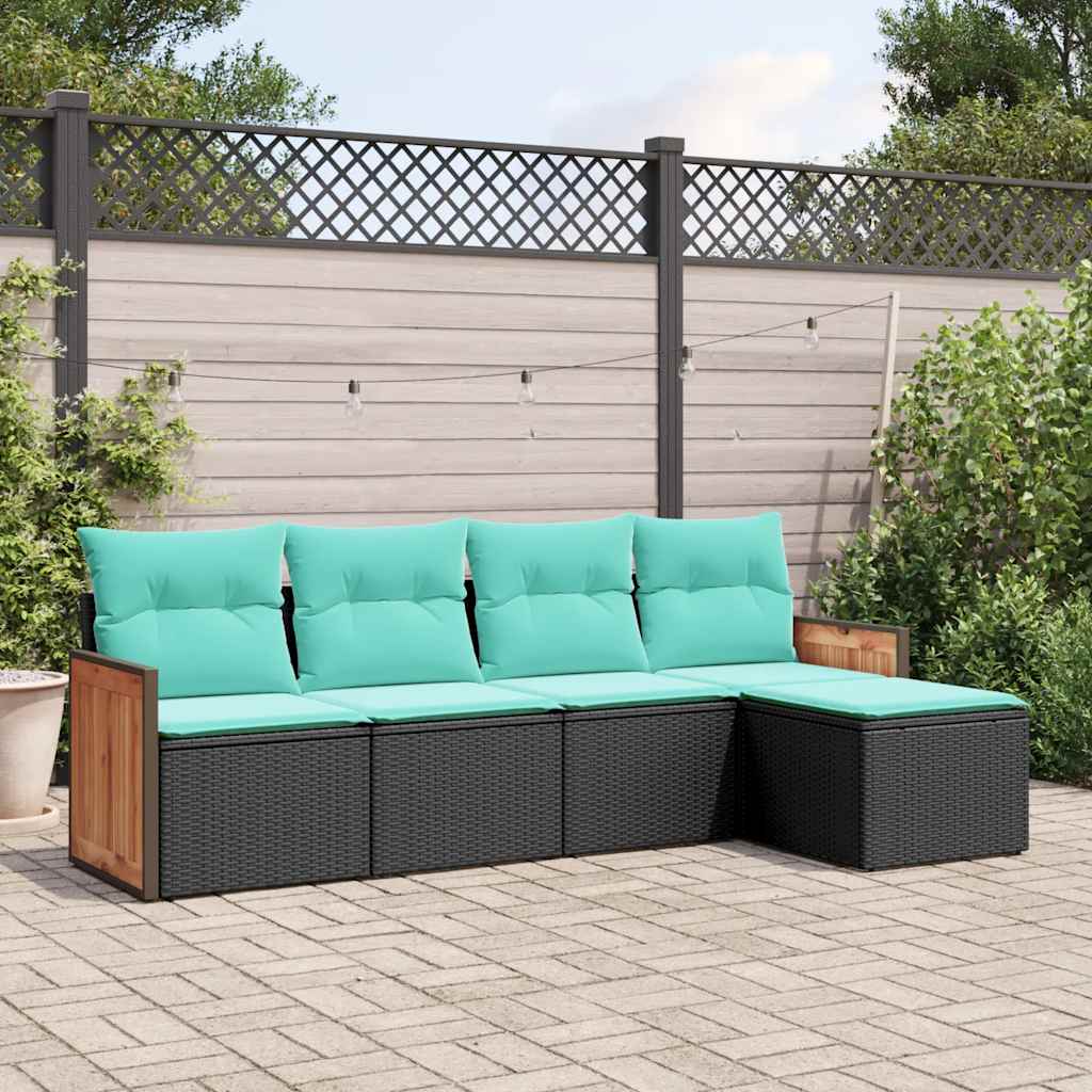 Salon de jardin 5 pcs avec coussins noir résine tressée
