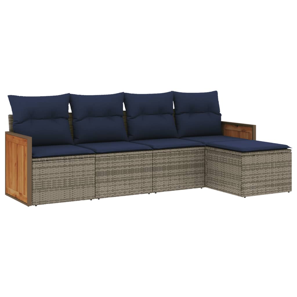 Ensemble de canapé de jardin 5 pcs avec coussins gris résine tressée