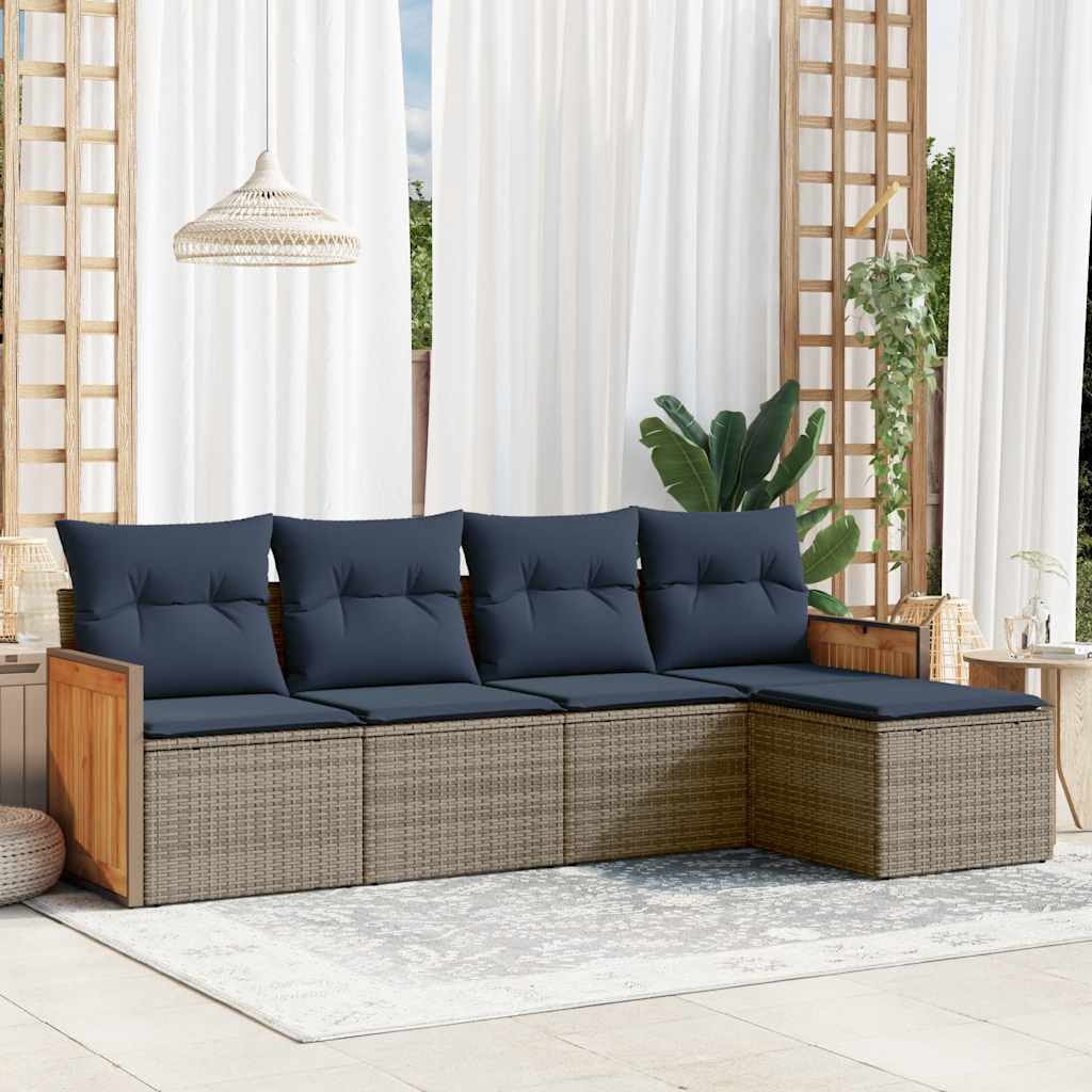 Ensemble de canapé de jardin 5 pcs avec coussins gris résine tressée