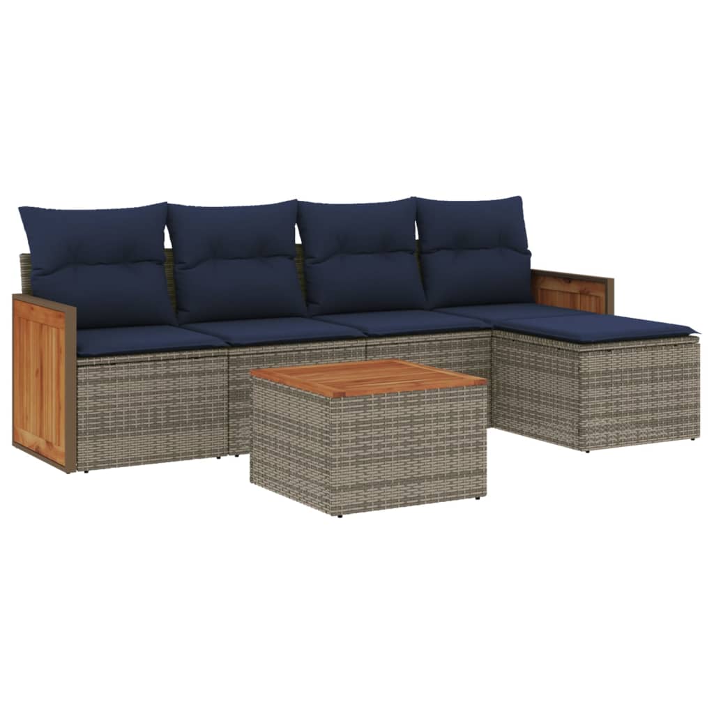 Ensemble de canapé de jardin 6 pcs avec coussins gris résine tressée