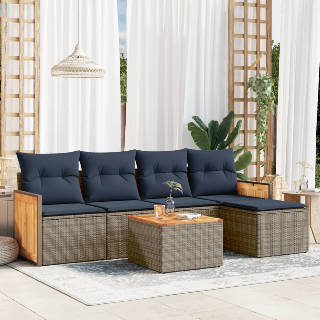 Ensemble de canapé de jardin 6 pcs avec coussins gris résine tressée