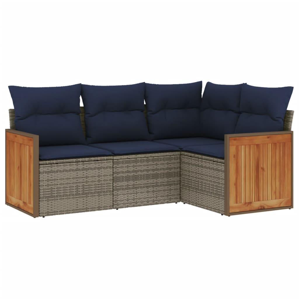 Ensemble de canapé de jardin 4 pcs avec coussins gris résine tressée