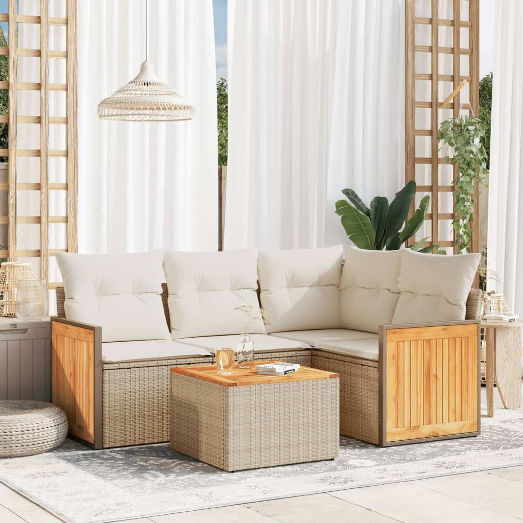 Salon de jardin avec coussins 5 pcs beige résine tressée