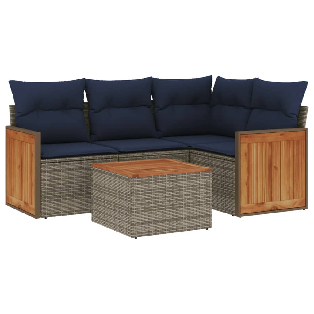 Ensemble de canapé de jardin 5 pcs avec coussins gris résine tressée