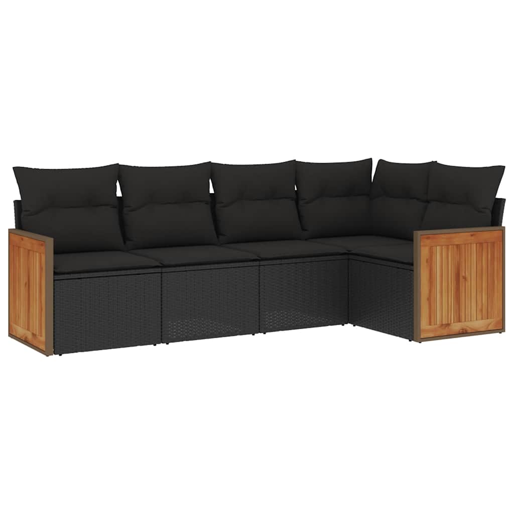 Salon de jardin 5 pcs avec coussins noir résine tressée