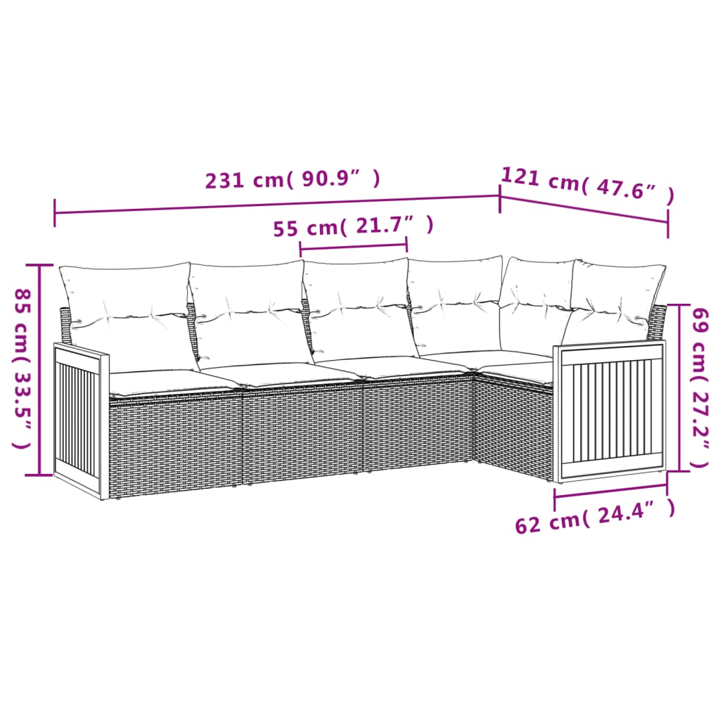 Salon de jardin avec coussins 5 pcs beige résine tressée