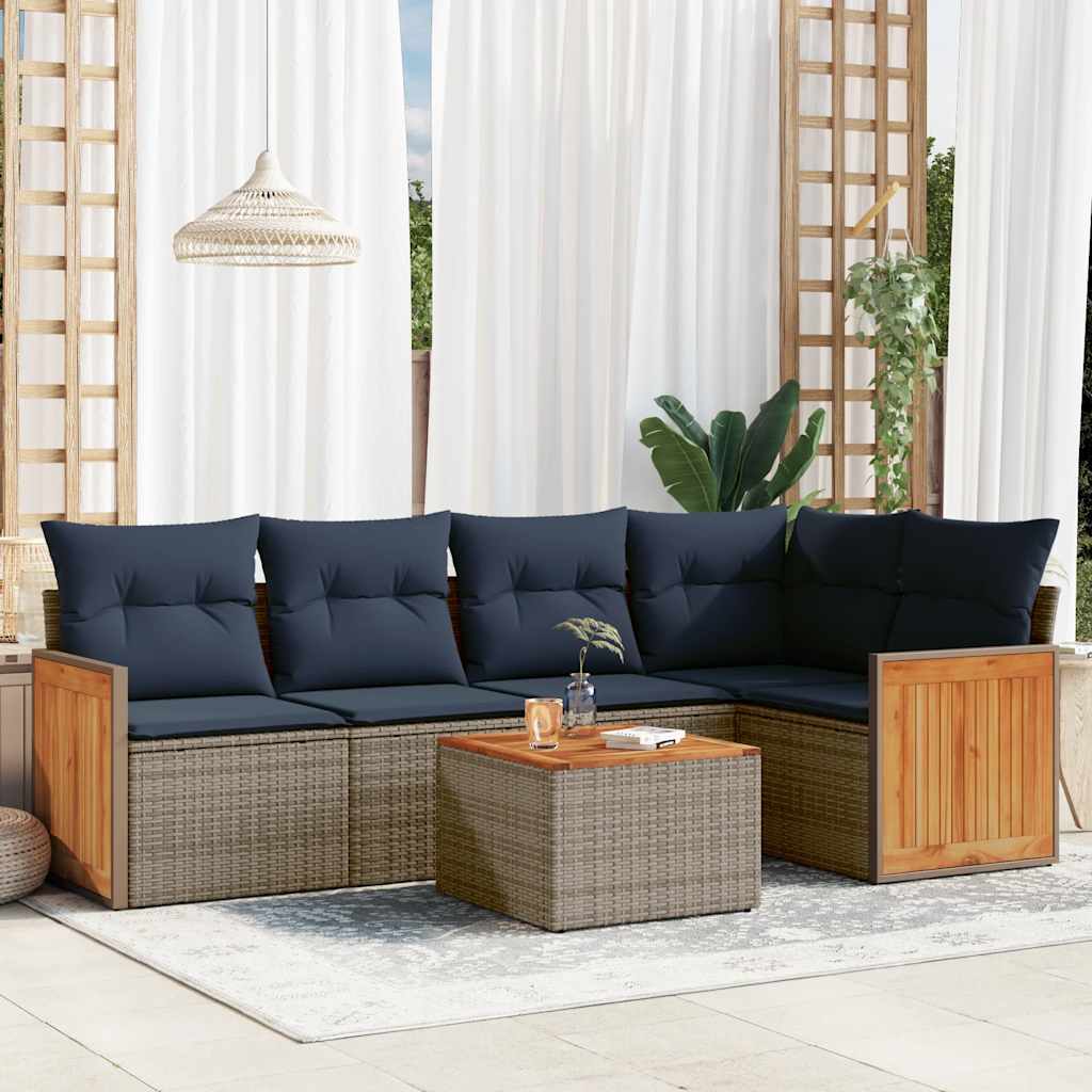 Ensemble de canapé de jardin 6 pcs avec coussins gris résine tressée