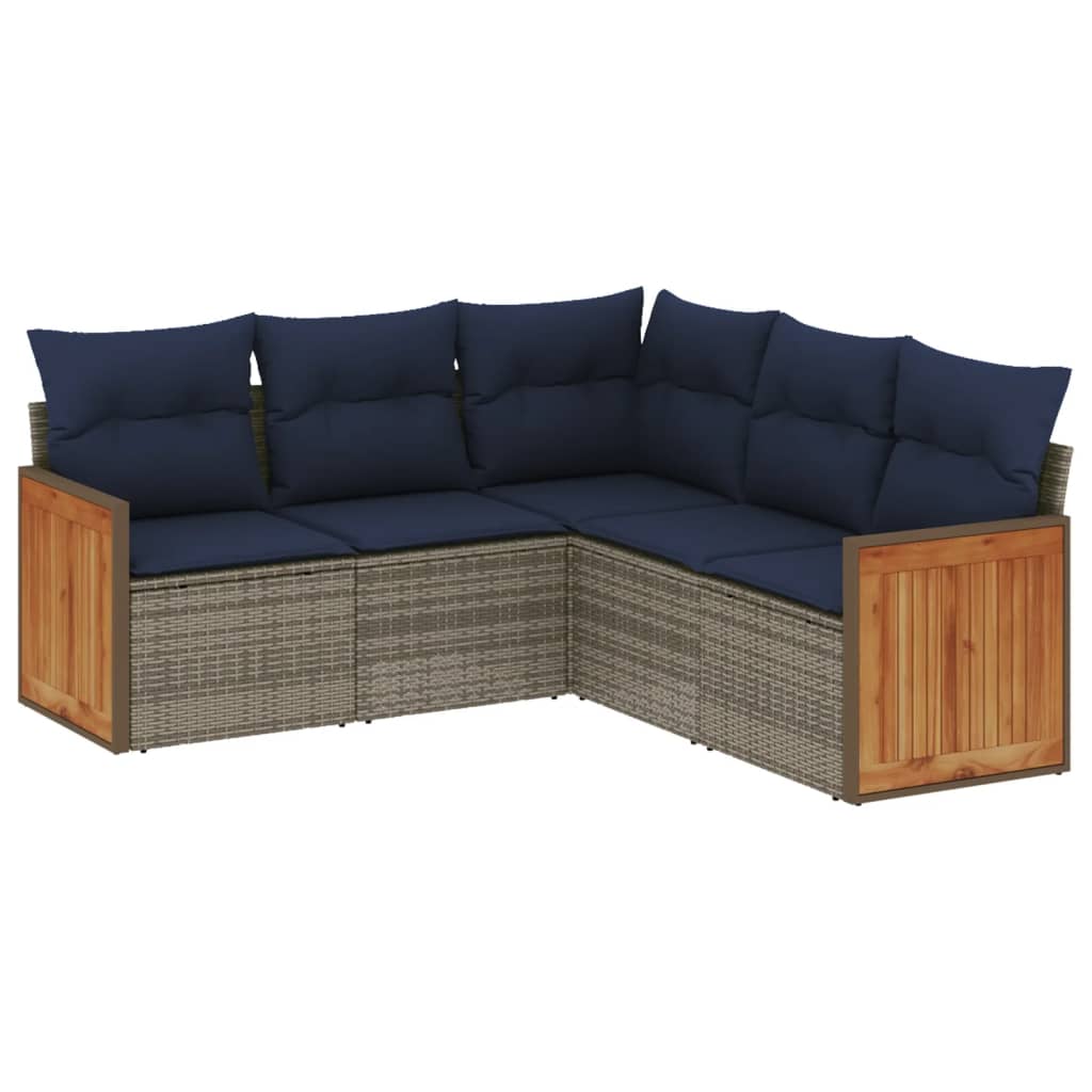 Ensemble de canapé de jardin 5 pcs avec coussins gris résine tressée