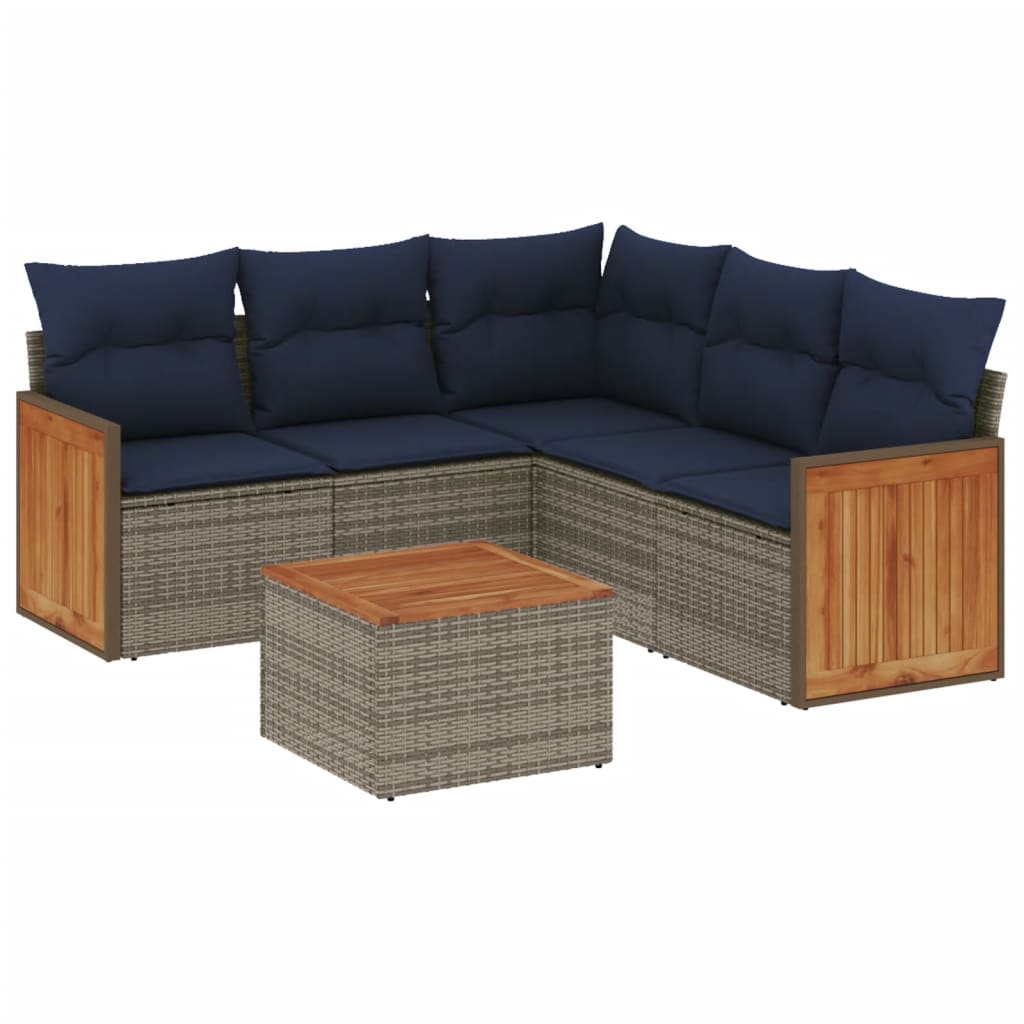 Ensemble de canapé de jardin 6 pcs avec coussins gris résine tressée