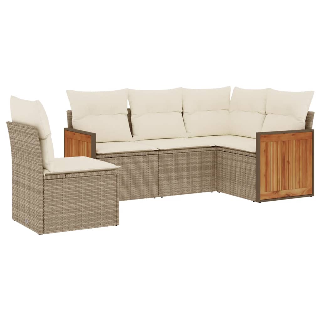 Salon de jardin avec coussins 5 pcs beige résine tressée