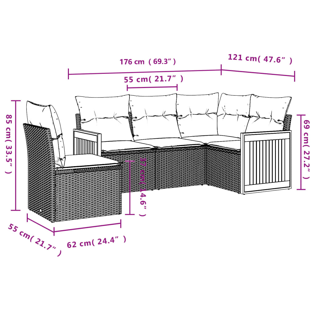 Salon de jardin avec coussins 5 pcs beige résine tressée