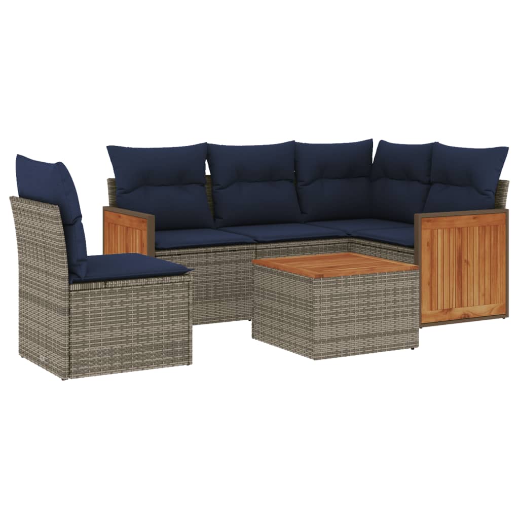 Ensemble de canapé de jardin 6 pcs avec coussins gris résine tressée