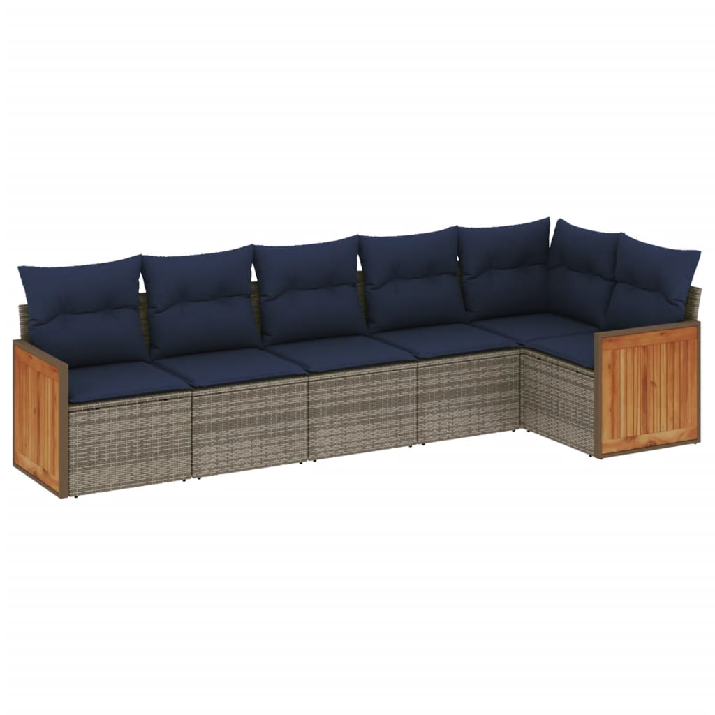 Ensemble de canapé de jardin 6 pcs avec coussins gris résine tressée