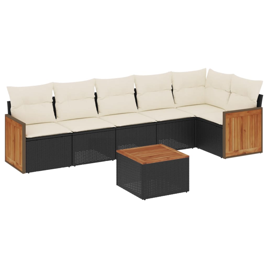 Salon de jardin 7 pcs avec coussins noir résine tressée