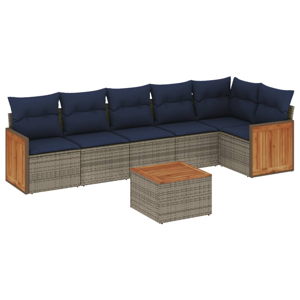 Ensemble de canapé de jardin 7 pcs avec coussins gris résine tressée