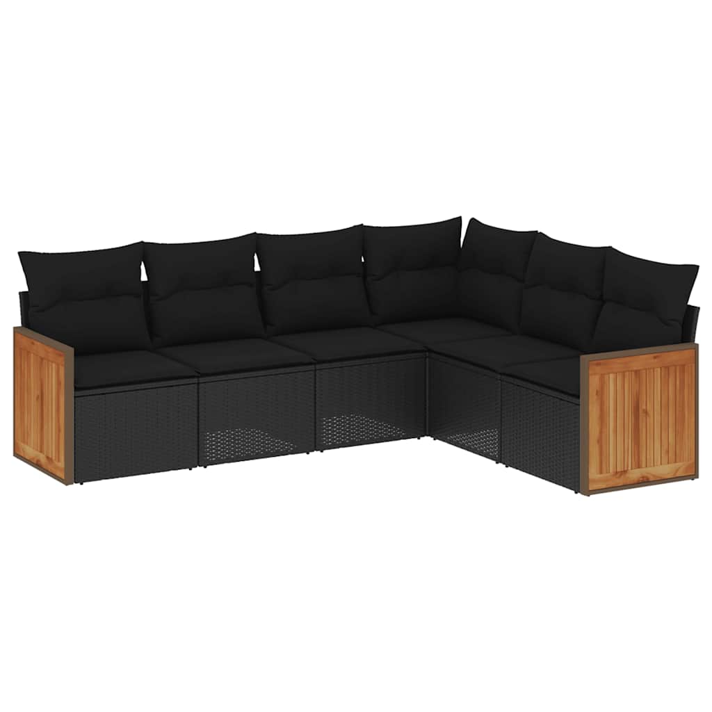 Salon de jardin 6 pcs avec coussins noir résine tressée