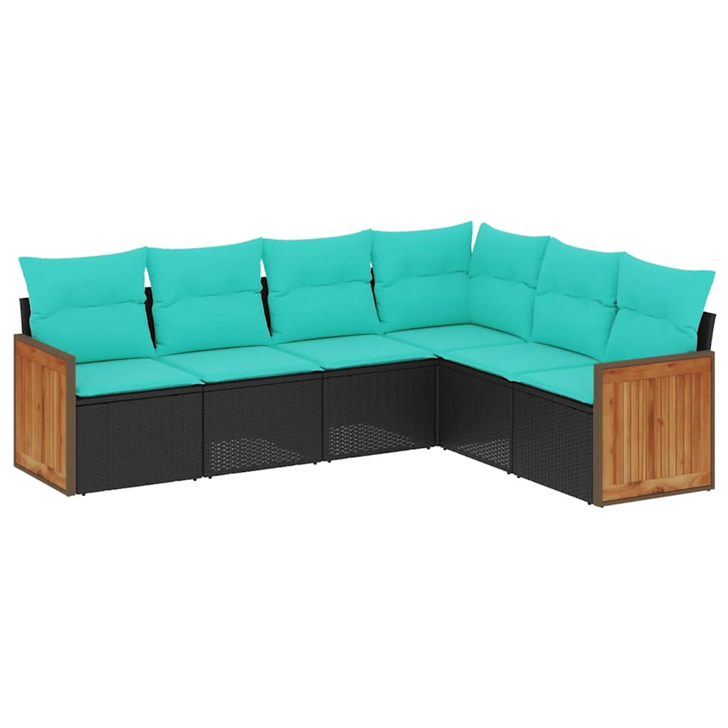 Salon de jardin 6 pcs avec coussins noir résine tressée