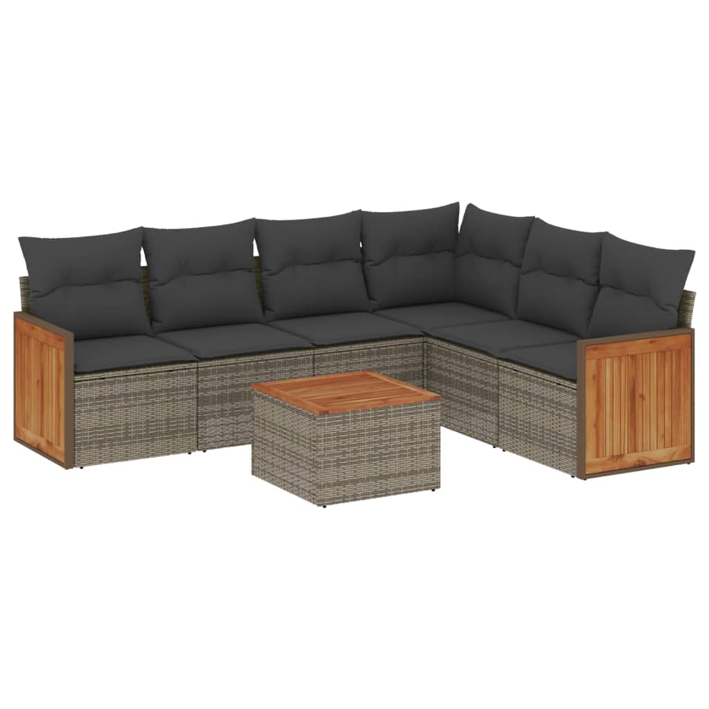 Salon de jardin avec coussins 7 pcs gris résine tressée