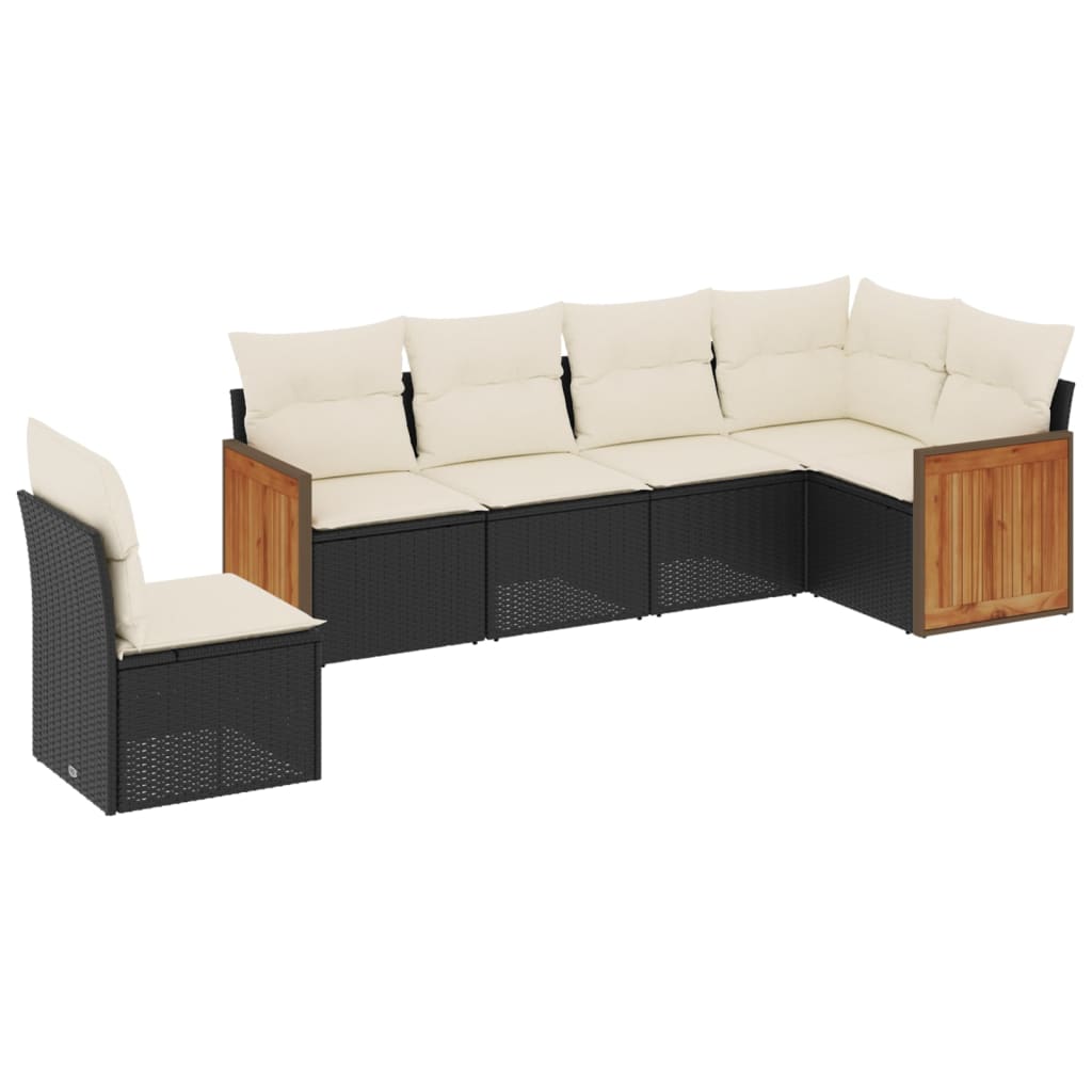 Salon de jardin 6 pcs avec coussins noir résine tressée