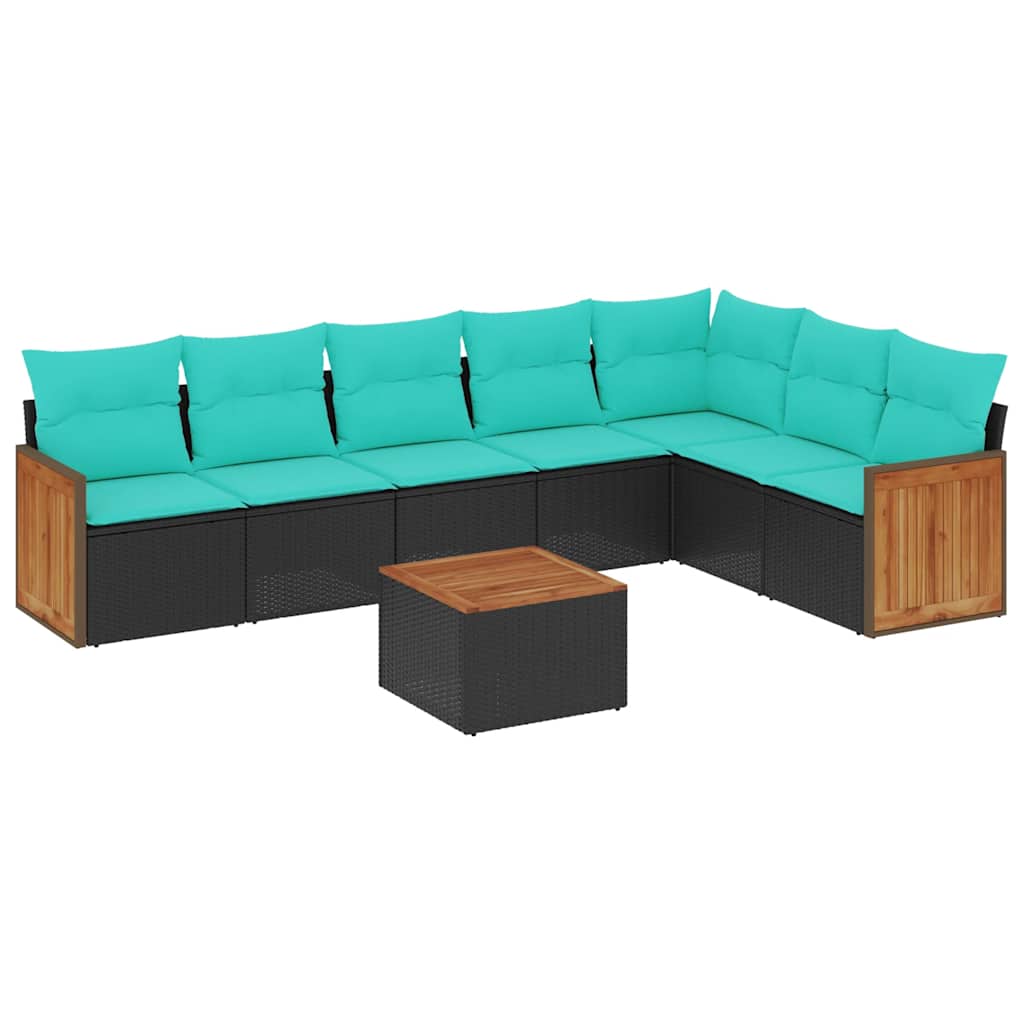 Ensemble de canapé de jardin 8 pcs avec coussins noir résine tressée