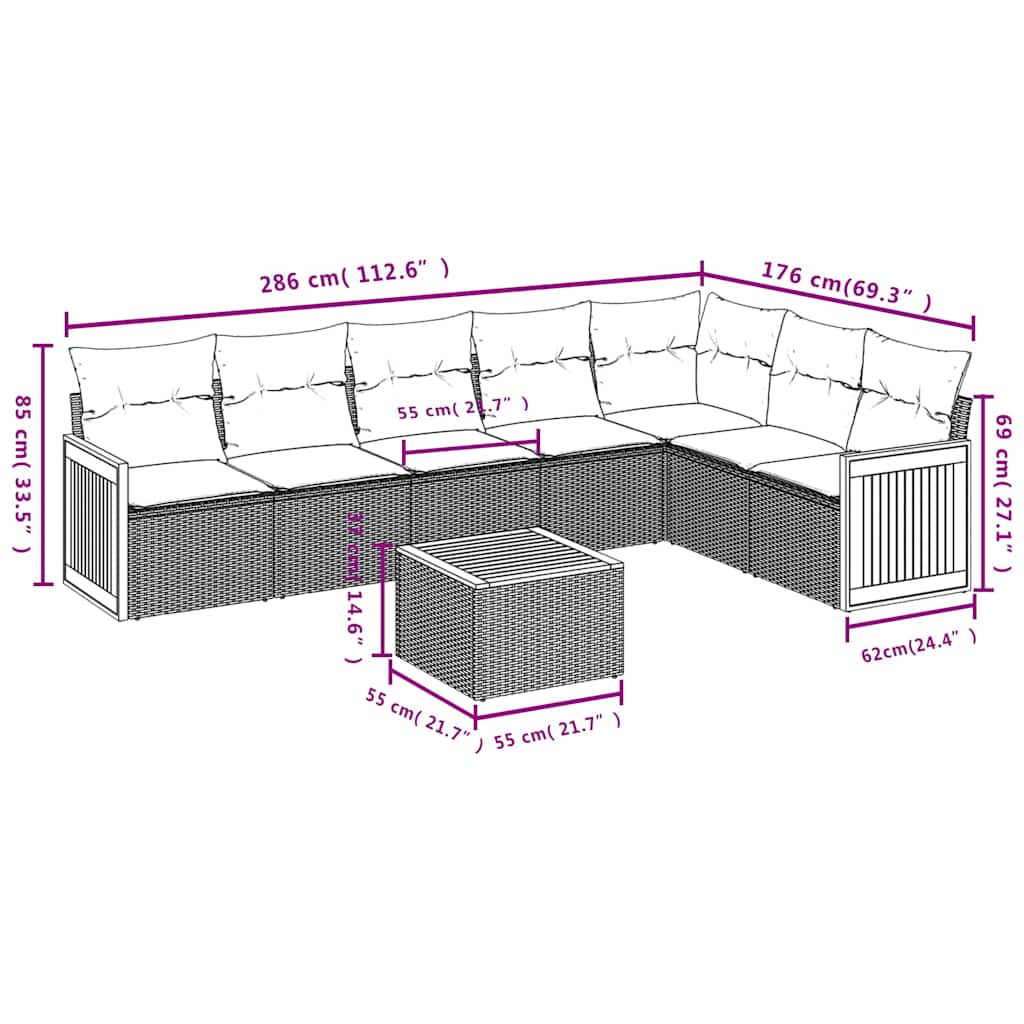 Ensemble de canapé de jardin 8 pcs avec coussins noir résine tressée