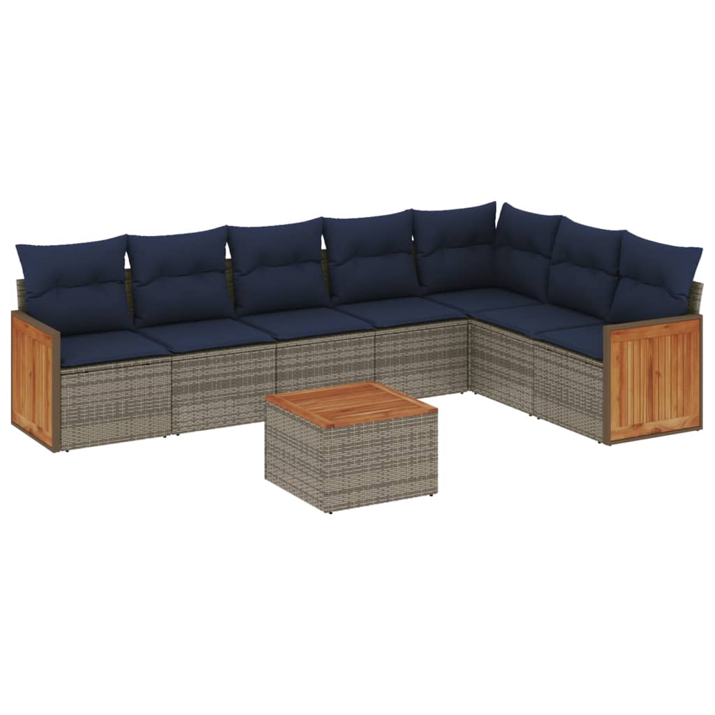 Ensemble de canapé de jardin 8 pcs avec coussins gris résine tressée