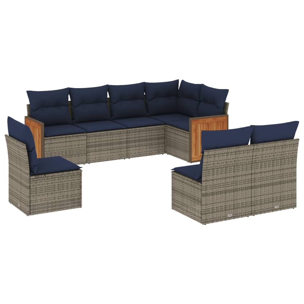 Ensemble de canapé de jardin 8 pcs avec coussins gris résine tressée