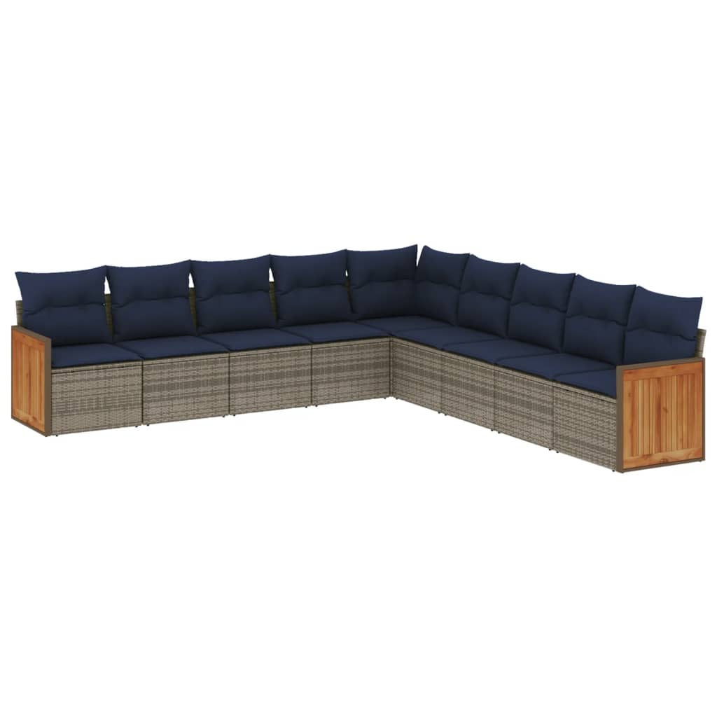 Ensemble de canapé de jardin 9 pcs avec coussins gris résine tressée