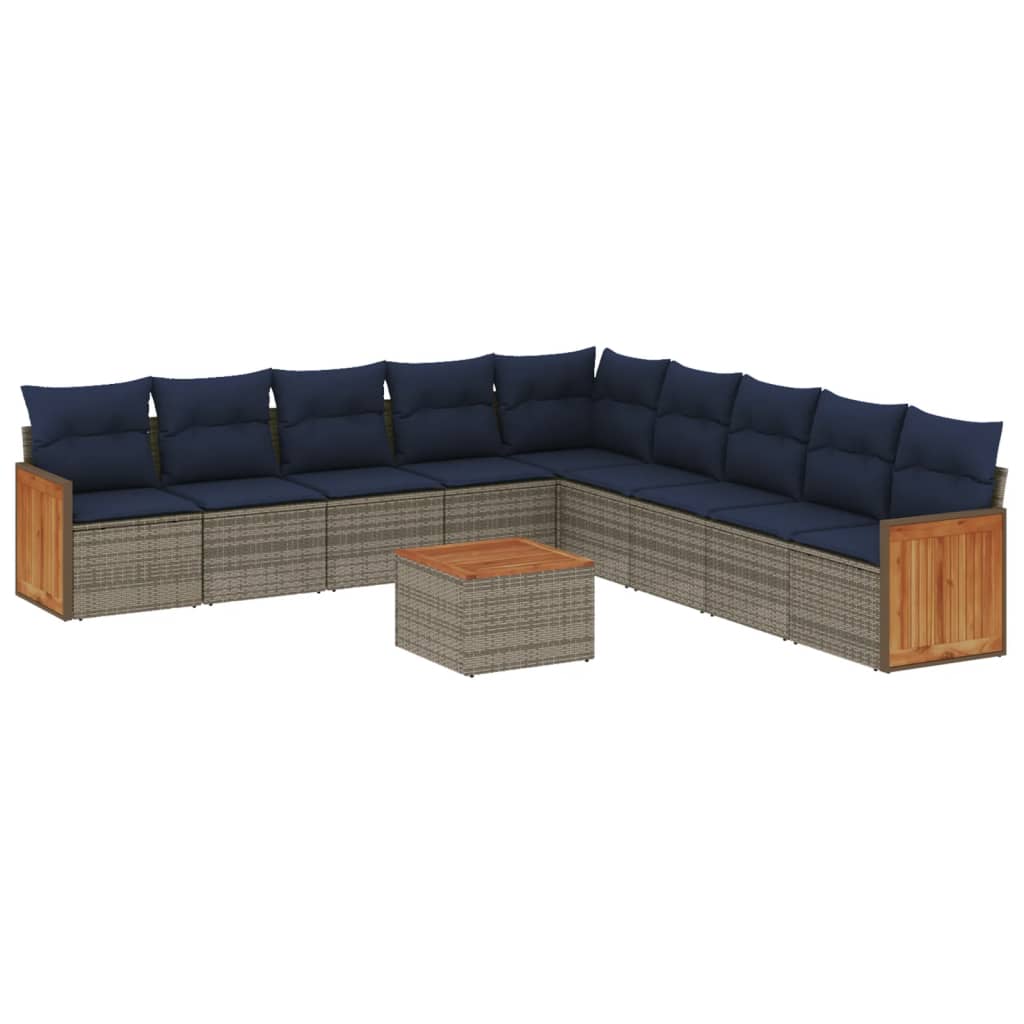 Ensemble de canapé de jardin 10 pcs avec coussins gris résine tressée