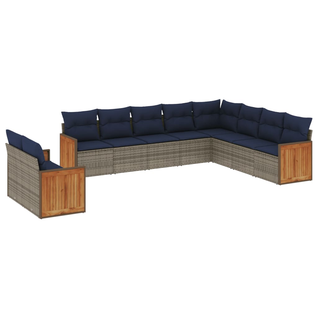 Ensemble de canapé de jardin 10 pcs avec coussins gris résine tressée