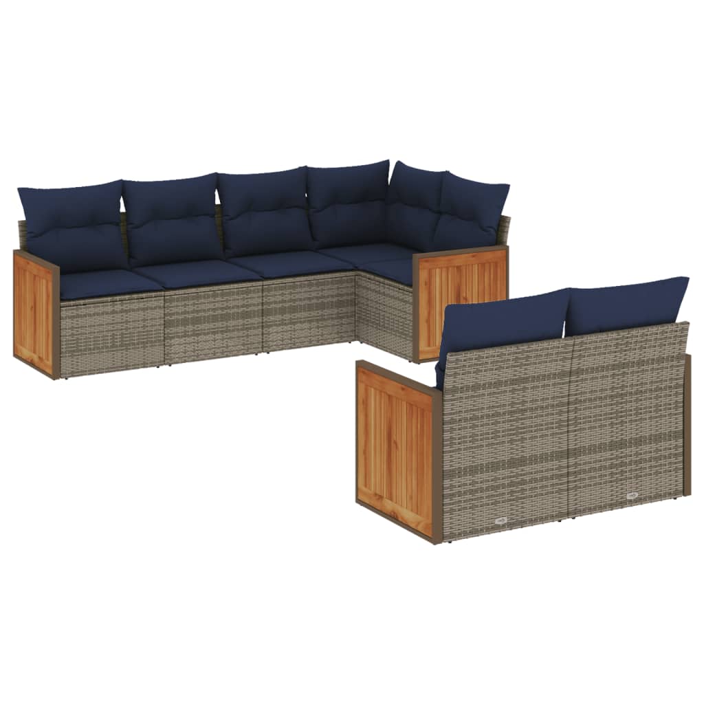 Ensemble de canapé de jardin 7 pcs avec coussins gris résine tressée