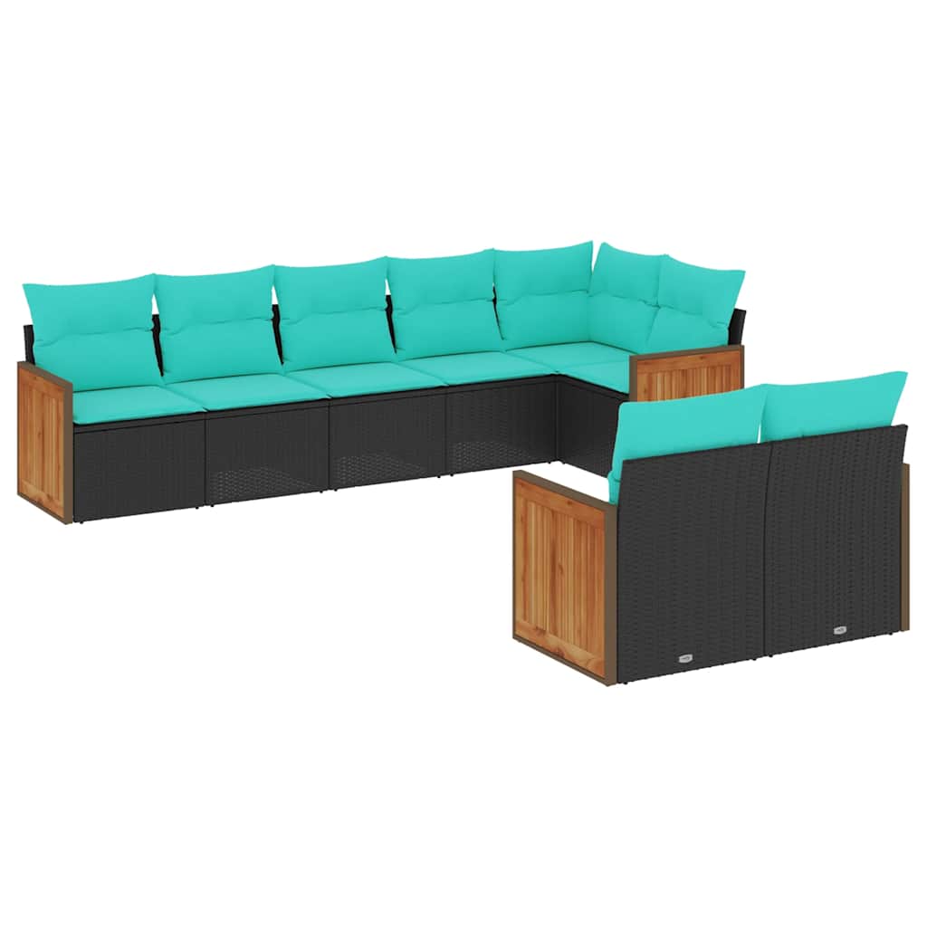 Salon de jardin 8 pcs avec coussins noir résine tressée