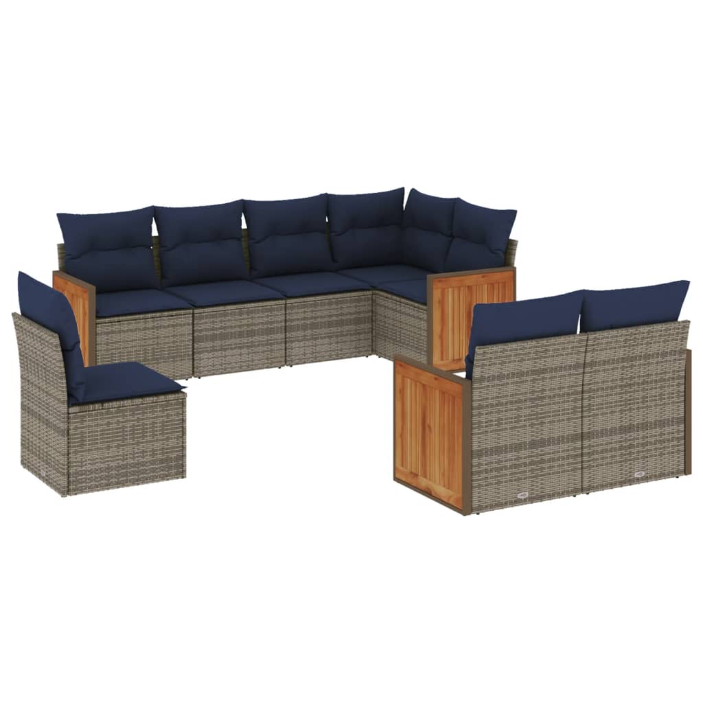 Ensemble de canapé de jardin 8 pcs avec coussins gris résine tressée