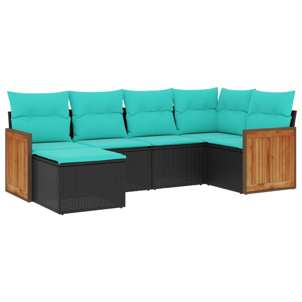 Salon de jardin 6 pcs avec coussins noir résine tressée