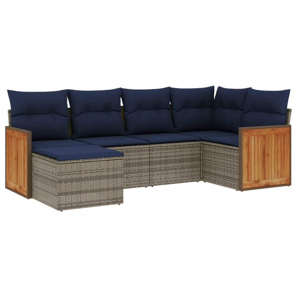 Ensemble de canapé de jardin 6 pcs avec coussins gris résine tressée