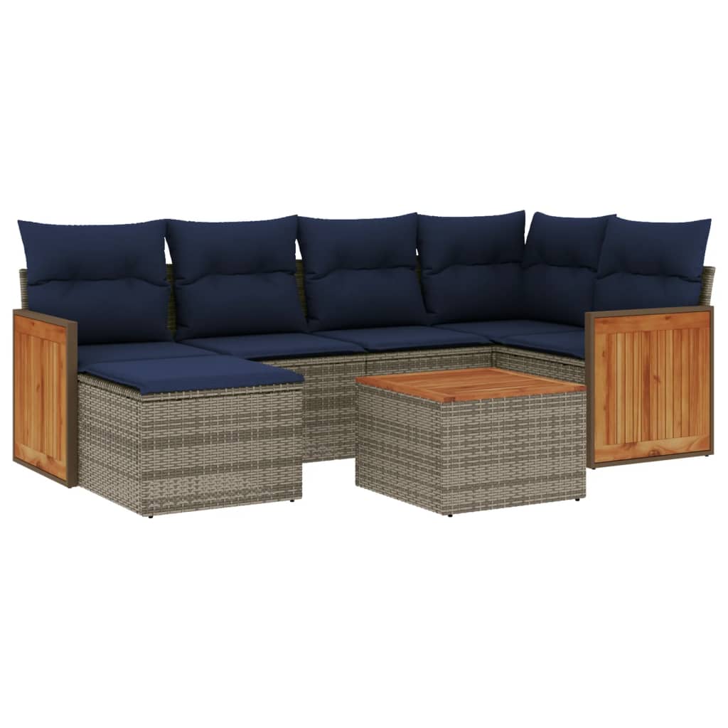 Ensemble de canapé de jardin 7 pcs avec coussins gris résine tressée