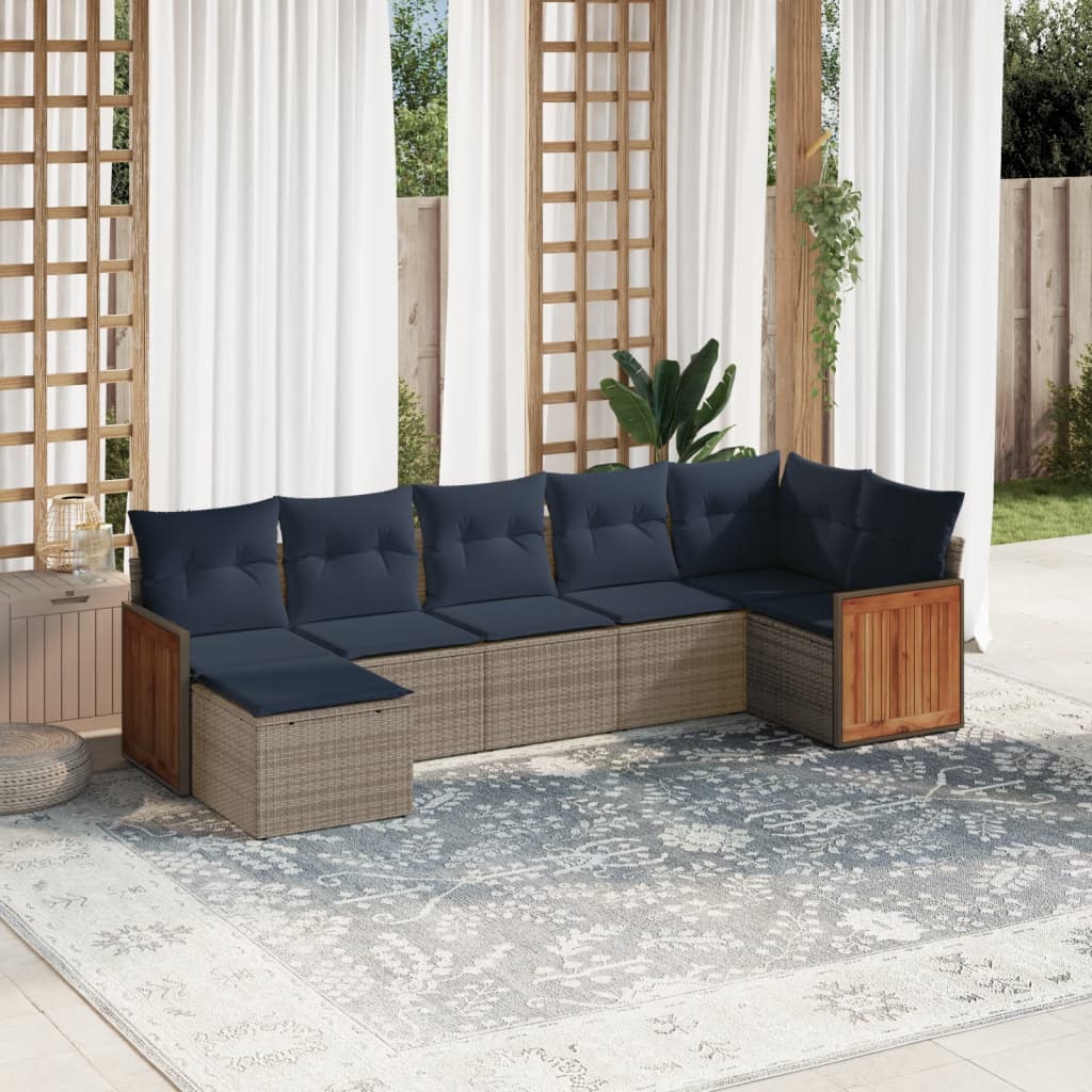 Ensemble de canapé de jardin 7 pcs avec coussins gris résine tressée