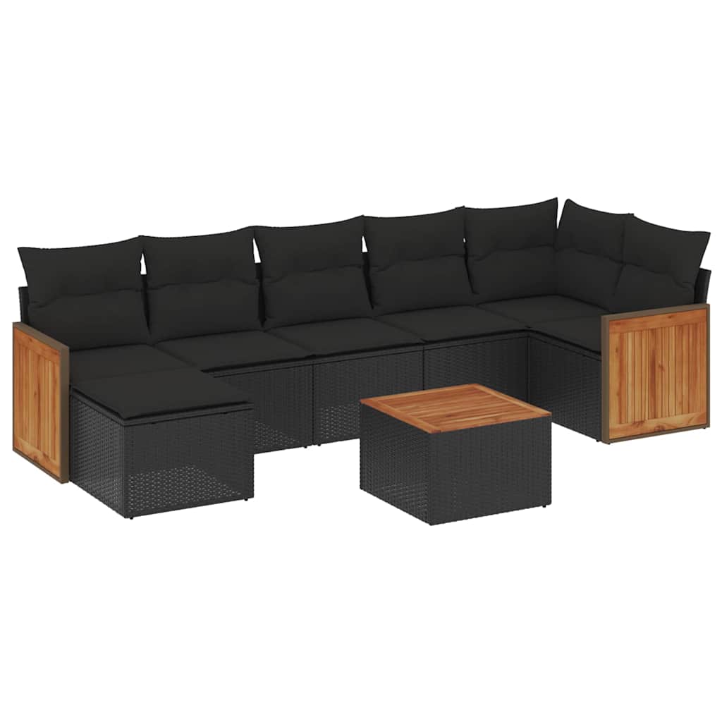 Salon de jardin 8 pcs avec coussins noir résine tressée