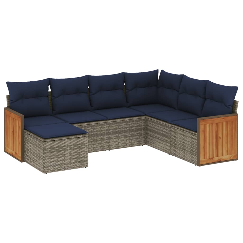 Ensemble de canapé de jardin 7 pcs avec coussins gris résine tressée