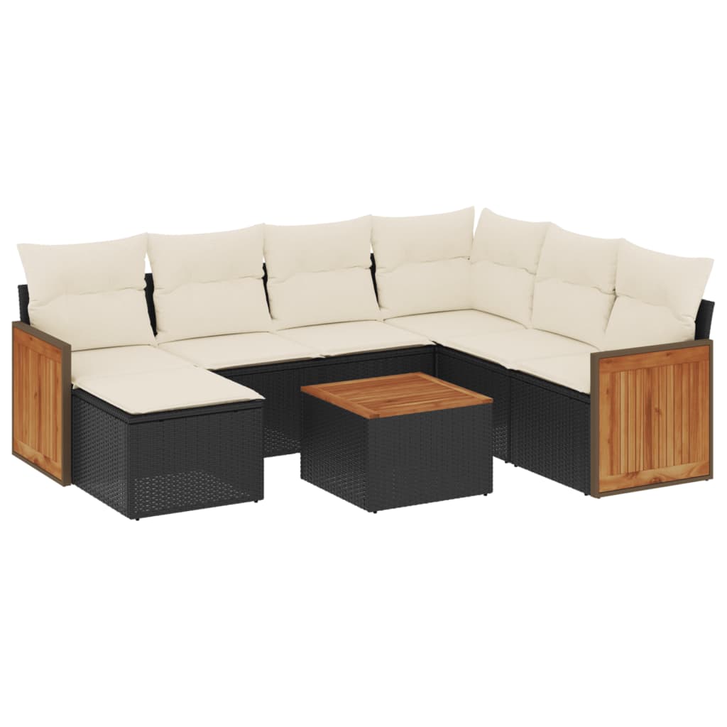 Salon de jardin 8 pcs avec coussins noir résine tressée