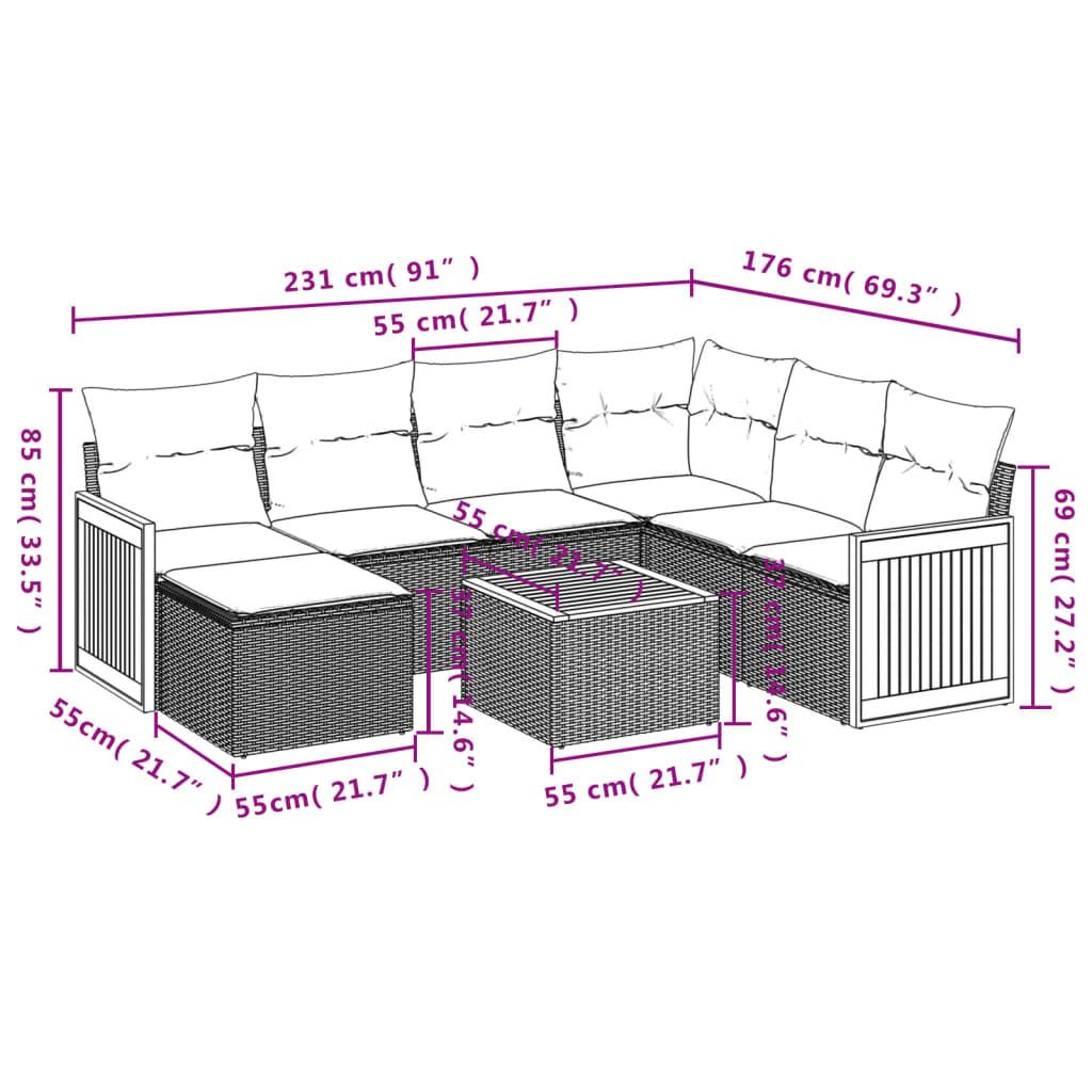 Salon de jardin 8 pcs avec coussins noir résine tressée
